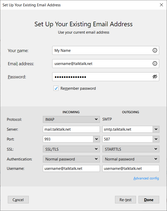 Manual Configuration for IMAP email