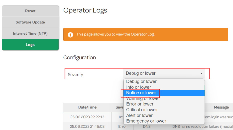 Severity filtering