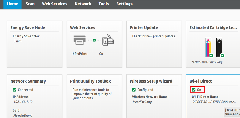Printer home page