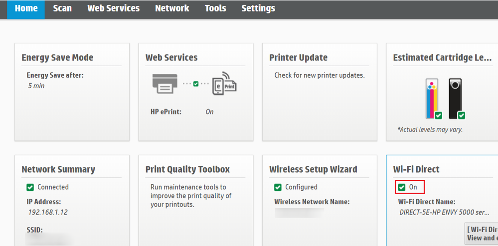 Printer home page
