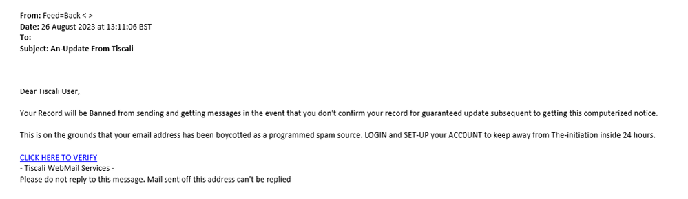 example-of-phishing-email-with-An-Update-from-Tiscali-in-subject