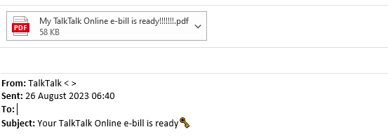 example-of-phishing-email-with-Your TalkTalk Online e-bill is ready !!!!! in-subject