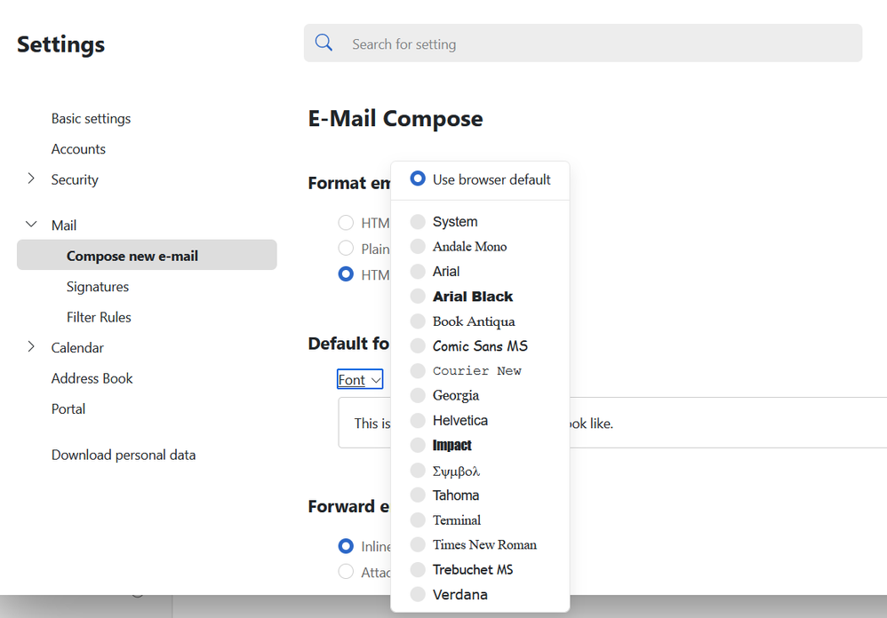 E-Mail Compose : Default font style