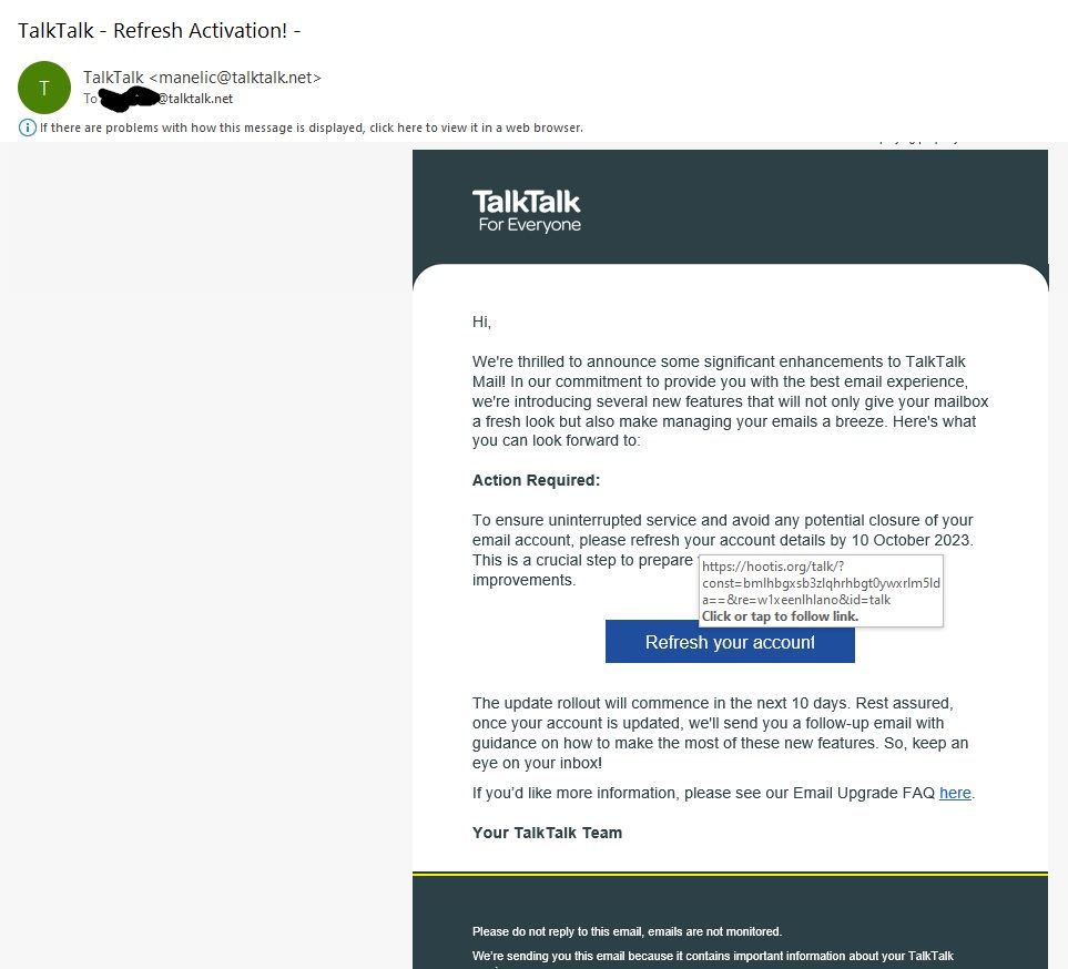 Refresh Activation - Is this a scam? - TalkTalk Help & Support