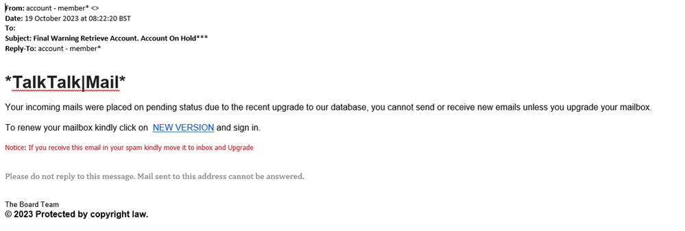 example-of-phishing-email-with-Final-Warning-Retrieve-Account.-Account-On-Hold-in-subject