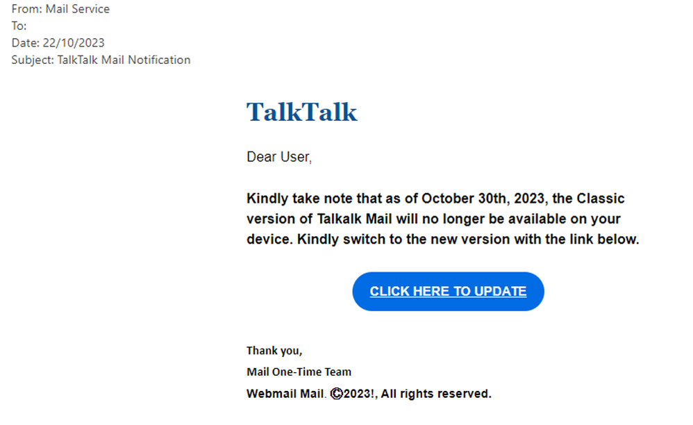 example-of-phishing-email-with-TalkTalk-Mail-Notification-in-subject