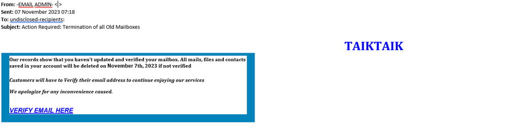 example-of-phishing-email-with-Action-Required-Termination-of-old-Mailboxes-in-subject