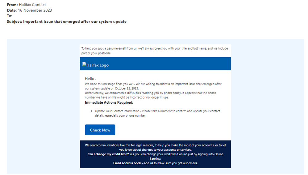 example-of-phishing-email-with-Important-issue-that-emerge-after-our-system-update-in-subject