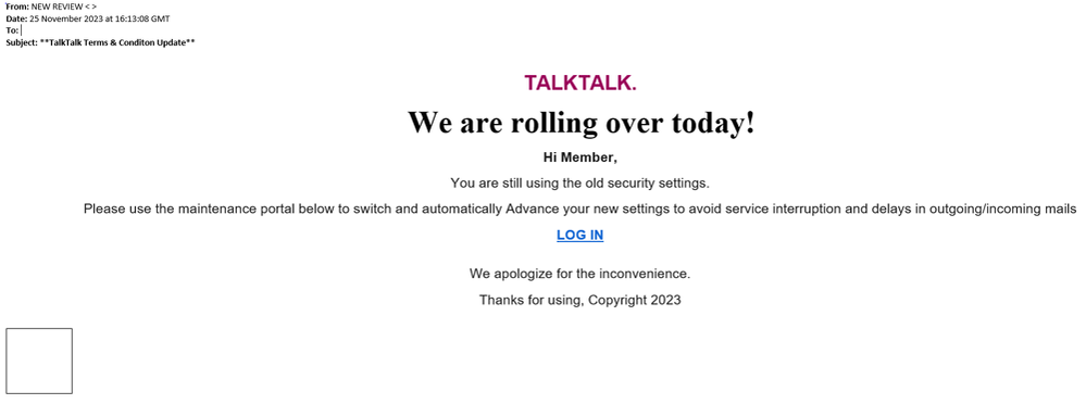 example-of-phishing-email-with-TalkTalk-Terms-&-Condition-Update-in-subject