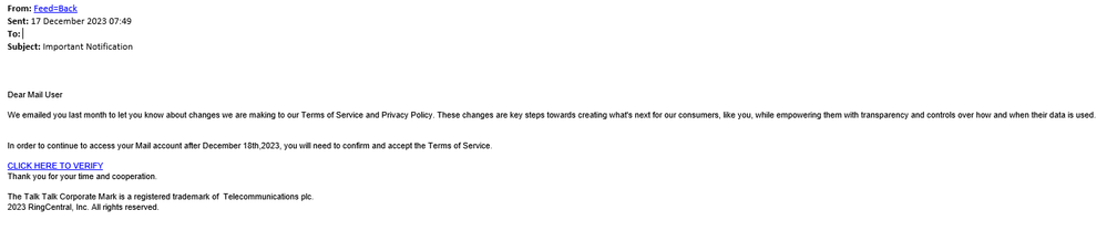 Phishing email example