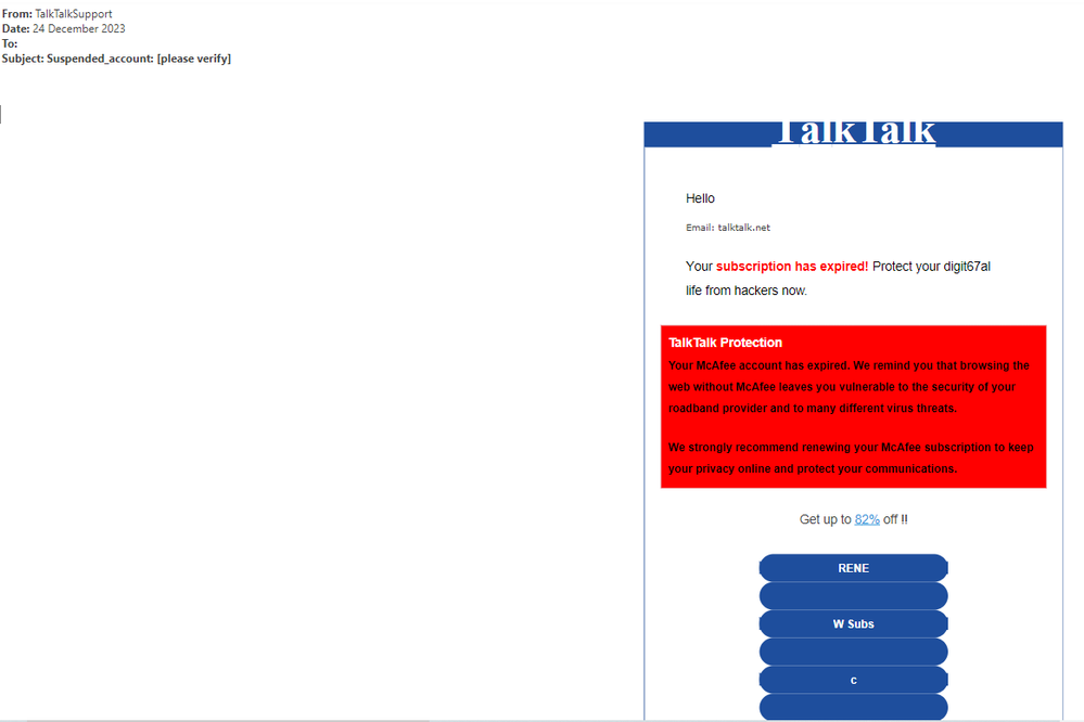 Phishing email example