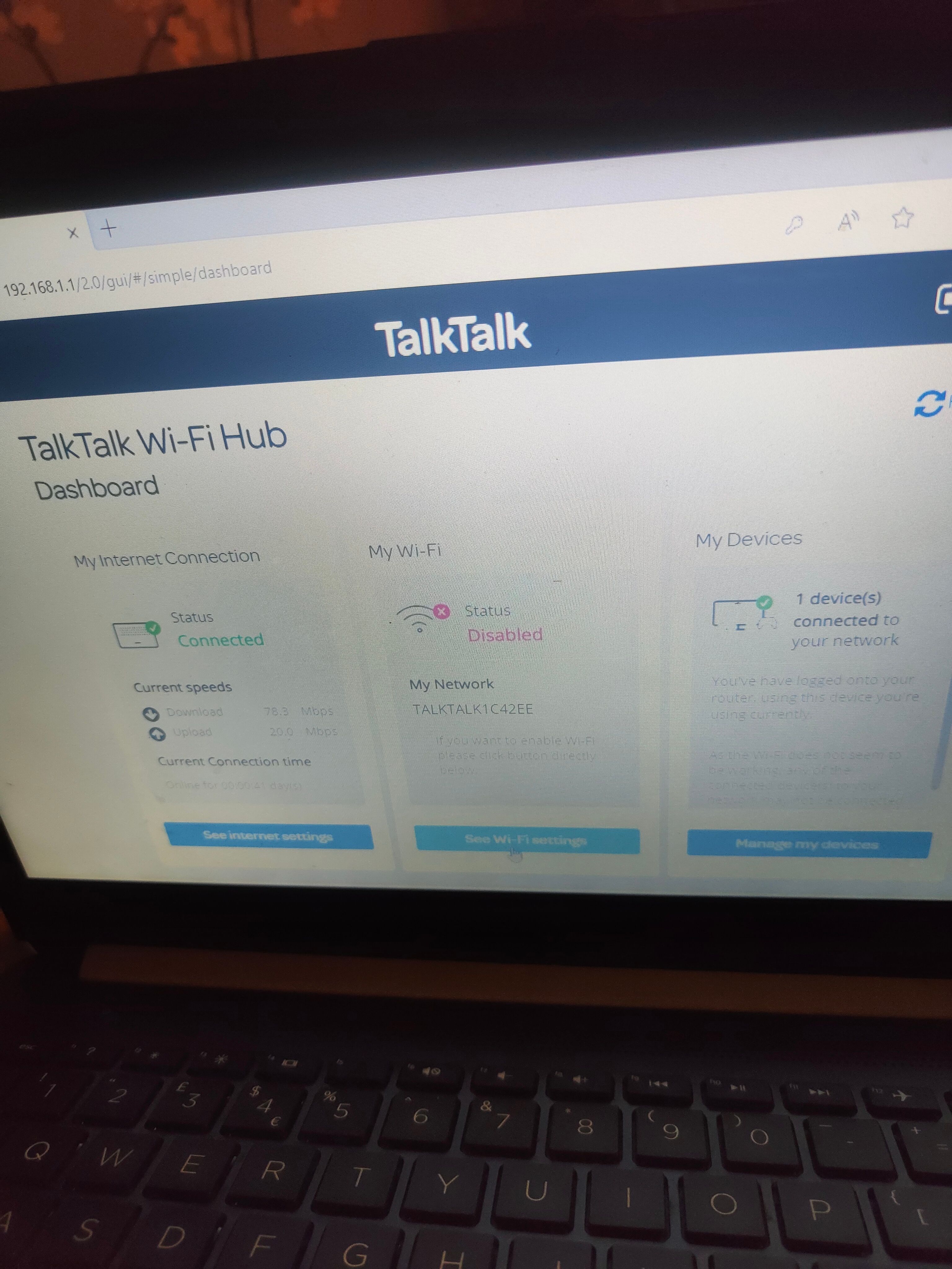 WiFi disabled from hub. WiFi hub disabled does not... TalkTalk Help