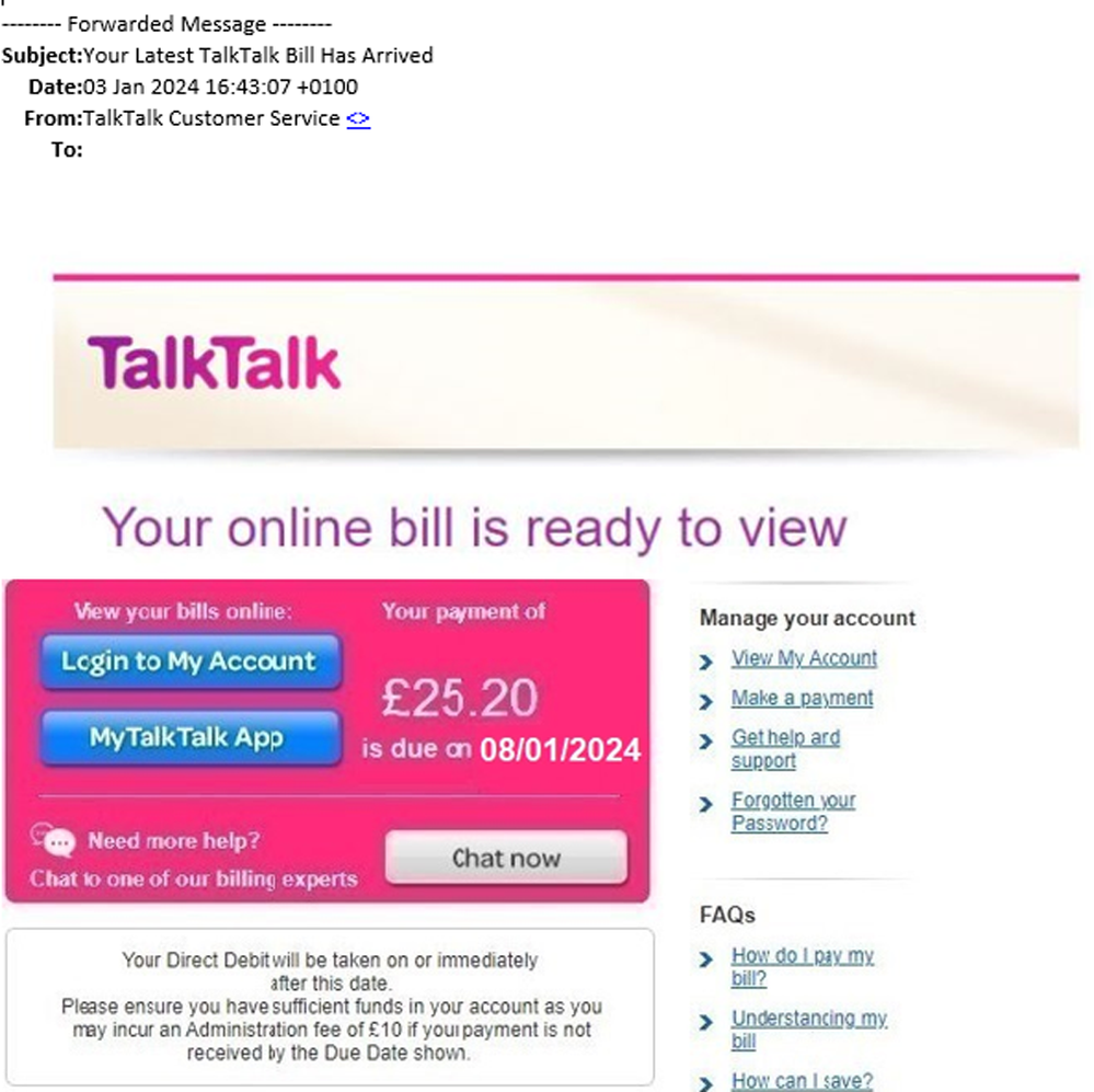 example-of-phishing-email-with-TalkTalk-Customer-Service-Team-in-subject