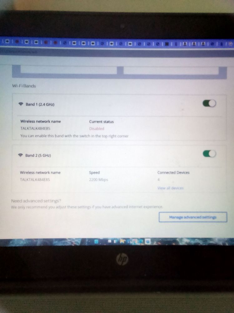 Band 1 (2.4  GHz) is disabled.. Making some devices unable to connect to wifi