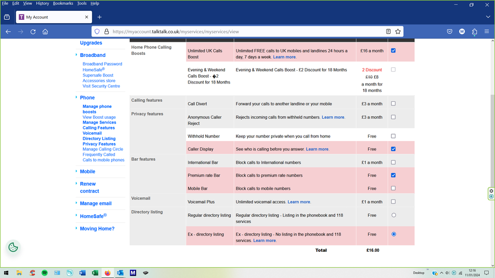settings page