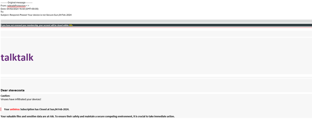 example-of-phishing-email-with-Respond-Please!-Your-devise-is-not-Secure-in-subject