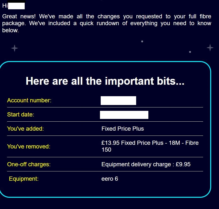 You've changed your full fibre package
