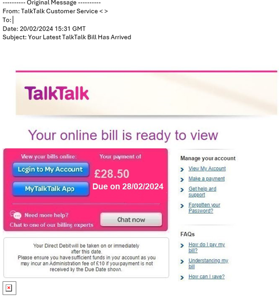 example-of-phishing-with-Your-Latest-TalkTalk-Bill-Has-Arrived-in-subject