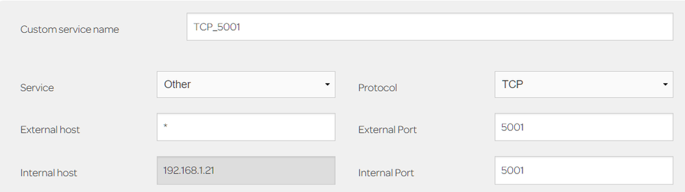 Forward TCP port 5001