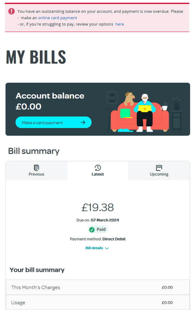 Payment due and paid by DD on 7Mar : Overdue according to TalkTalk threats