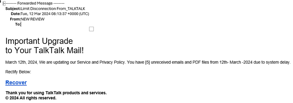 example-of-phishing-with-Limit-Disconnection-from-TalkTalk-in-subject