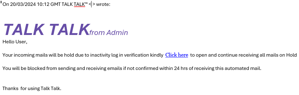 example-of-phishing-email-with-TalkTalk from admin in-subject