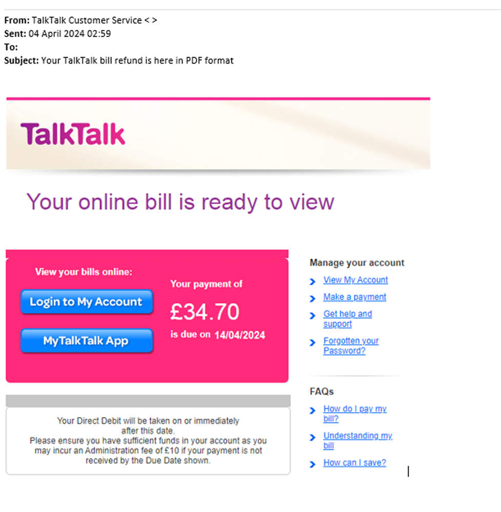 example-of-phishing-email-with-Your-TalkTalk-bill-refund-is-here-in-PDF-format-in-subject