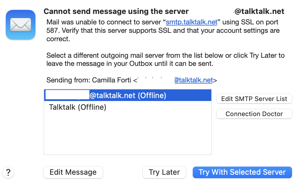 Re: Suddenly Can't Send E-mail Through TalkTalk - TalkTalk Help & Support