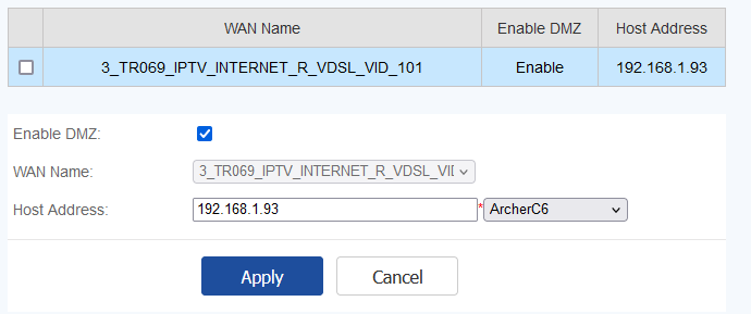 DMZ pointing towards TP link Router