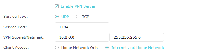 TP Link VPN settings
