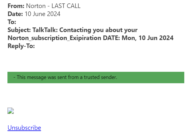 example-of-phishing-with-TalkTalk-Contacting-you-about-your-Norton subscription-in-subject