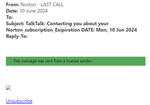 example-of-phishing-with-TalkTalk-Contacting-you-about-your-Norton subscription-in-subject