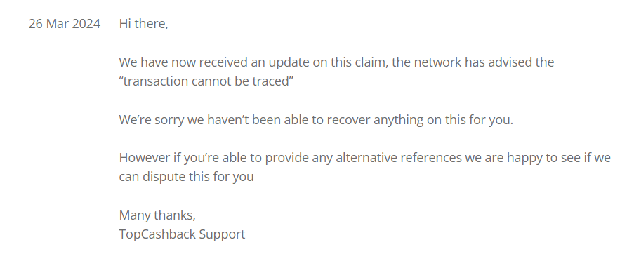 Topcashback Response