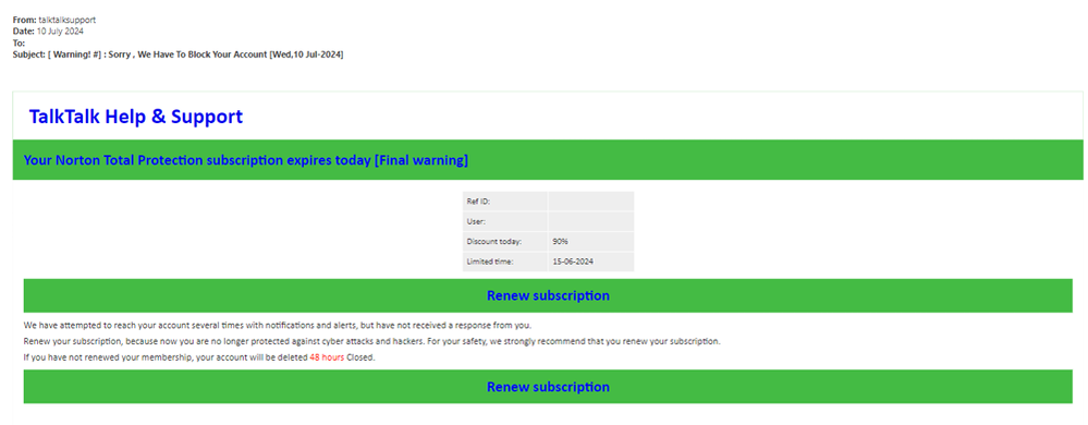 example-of-phishing-email-with-Warning-Sorry-we-have-to-block-your-account-in-subject