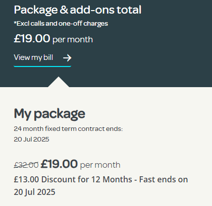 TalkTalk monthly cost