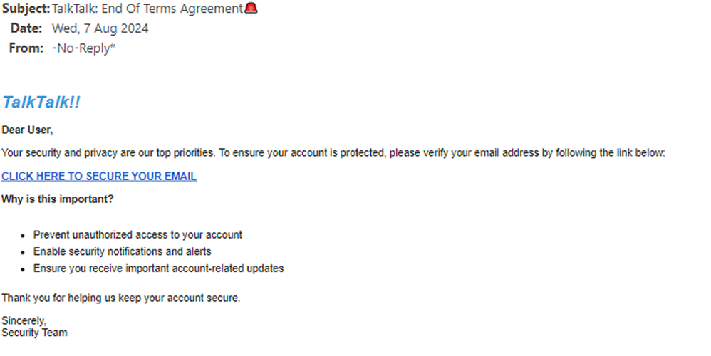 example-of-phishing-with-TalkTalk-End-Of-Terms-Agreement-in-subject