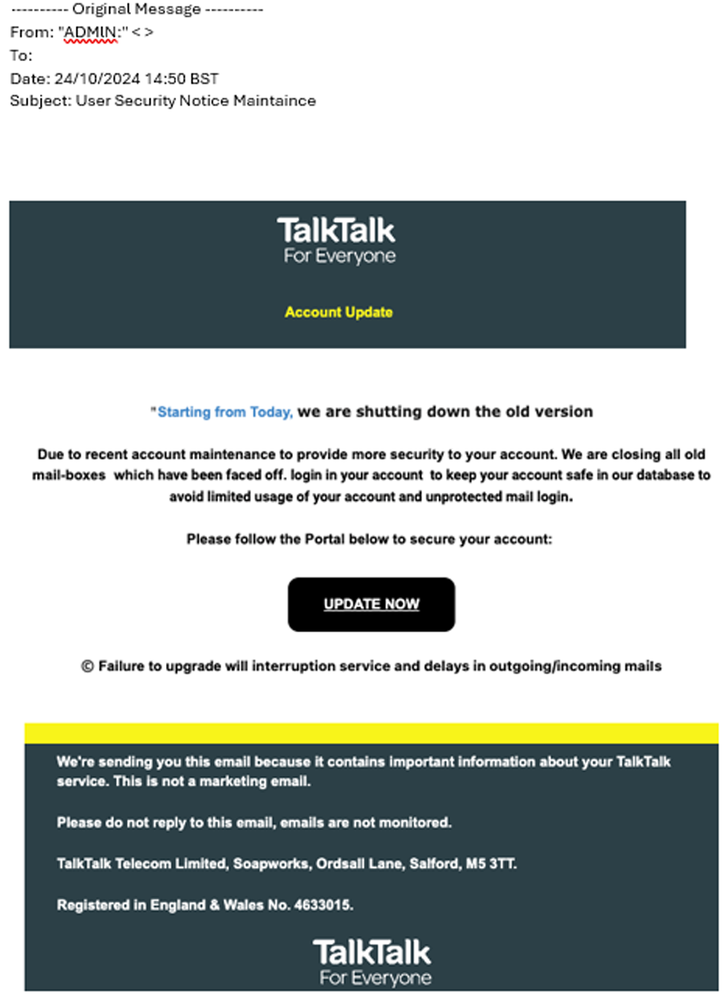 example-of-phishing-email-with-User-Security-Notice-Maintenance-in-subject
