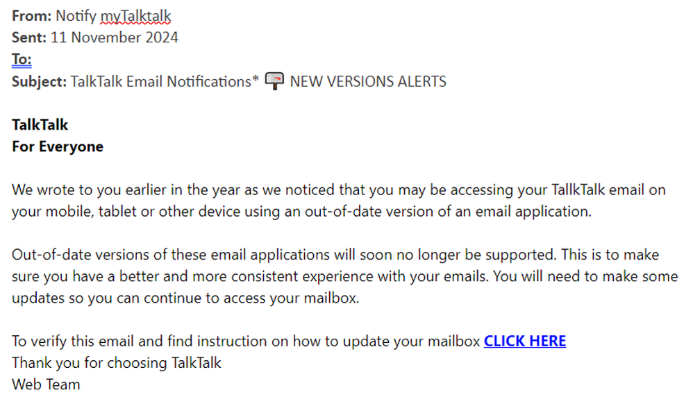 example-of-phishing-email-with-TalkTalk-Email-Notifications-NEW-VERSIONS-ALERTS-in-subject