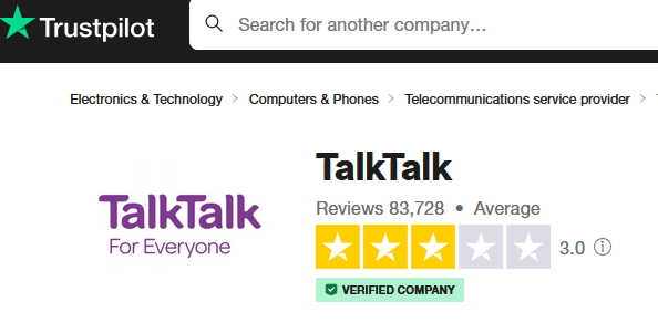 Trusted Reviews has Talktalk at 3!