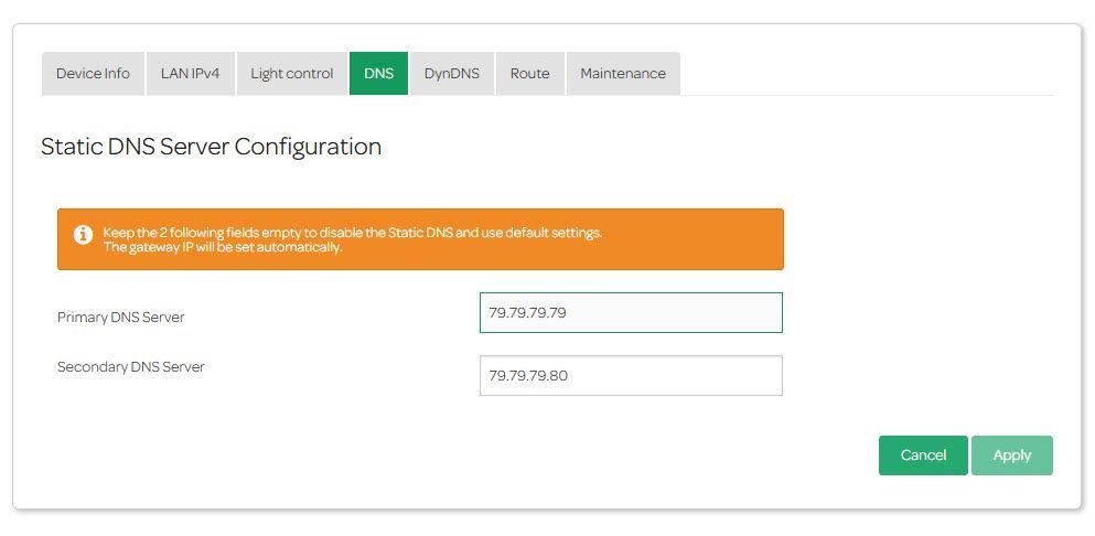 Current DNS settings