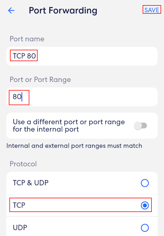 port forwarding rule example