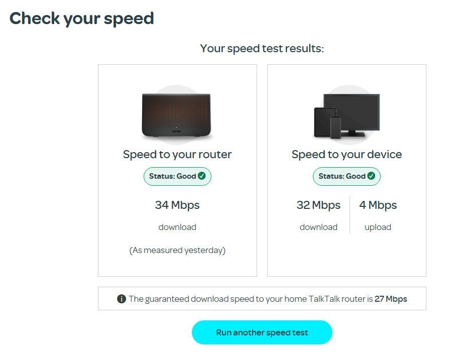 Speed test result
