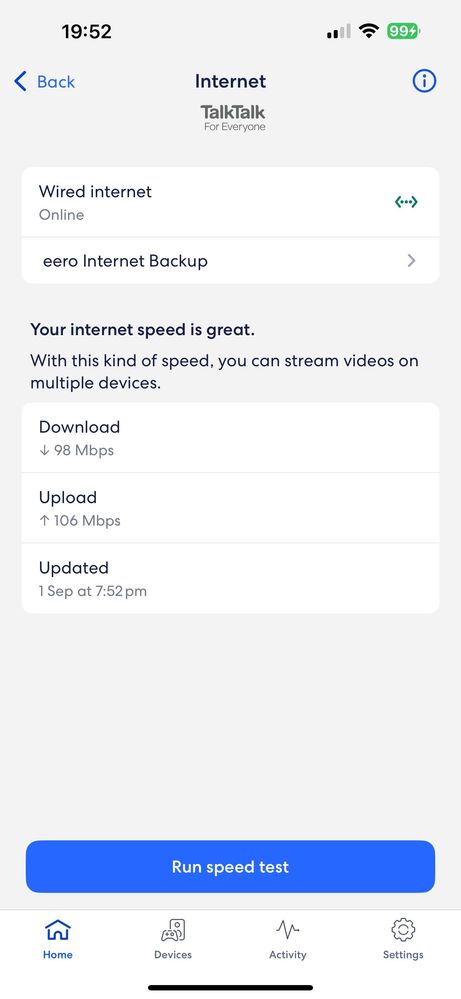 Eero App Speed test
