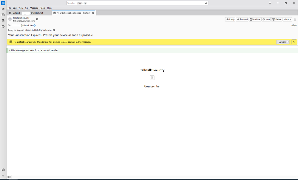 talktalk security scam email