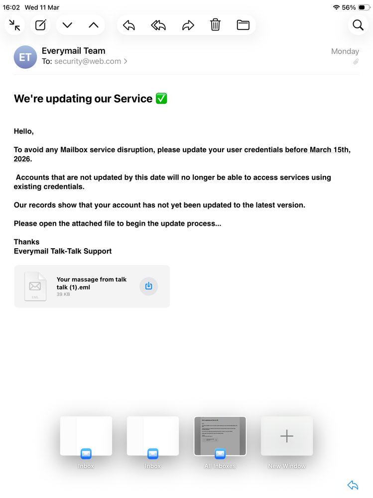 Just for your information this is the email